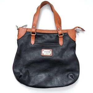 Valentina Black Pebbled Leather Hobo Shoulder Bag with Brown Accents